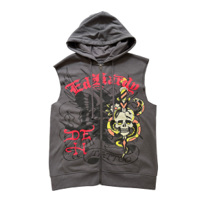 Panther Skull Fleece Cut Off Hoodie
