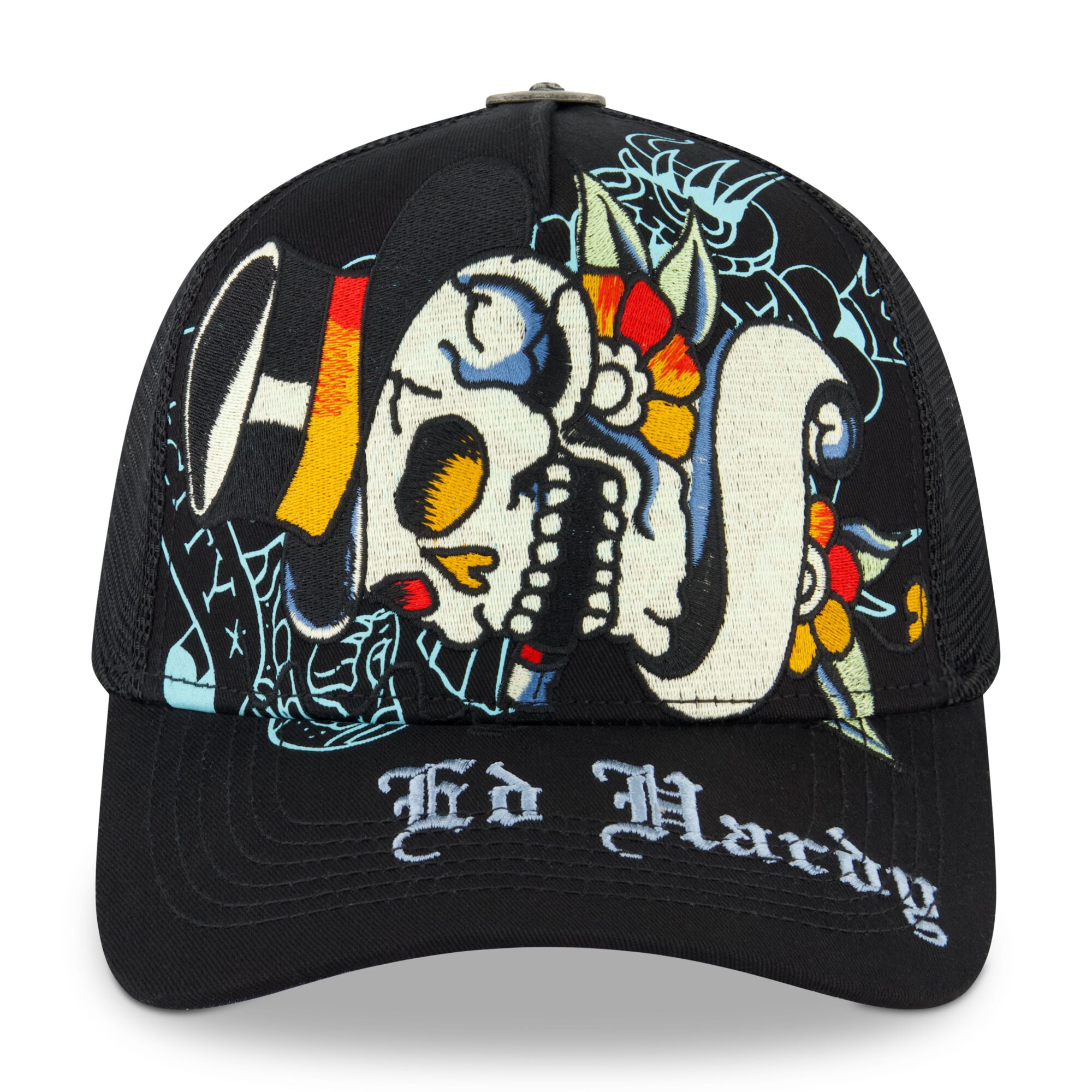 TIGER SKULL TRUCKER HAT - BLACK