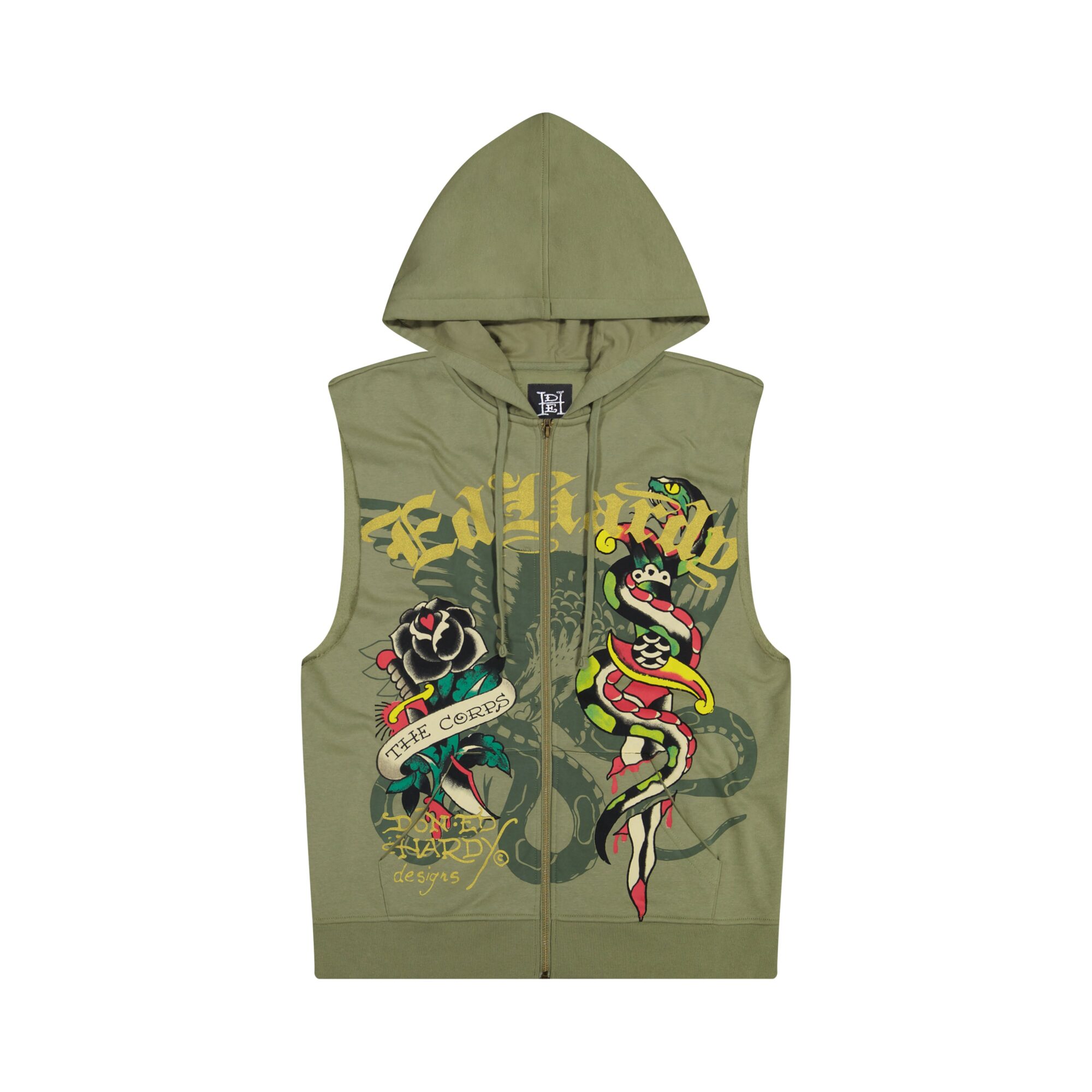 DAGGER ROSE FLEECE CUT OFF HOODIE