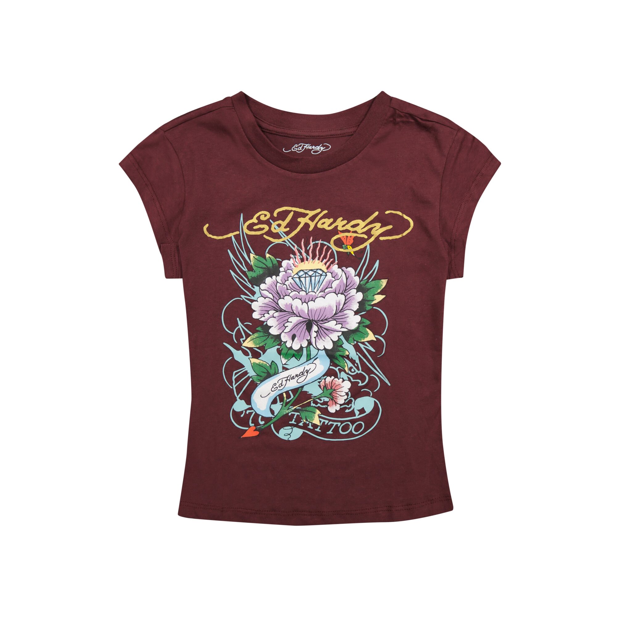 DIAMOND FLOWER CAP SLEEVE TEE