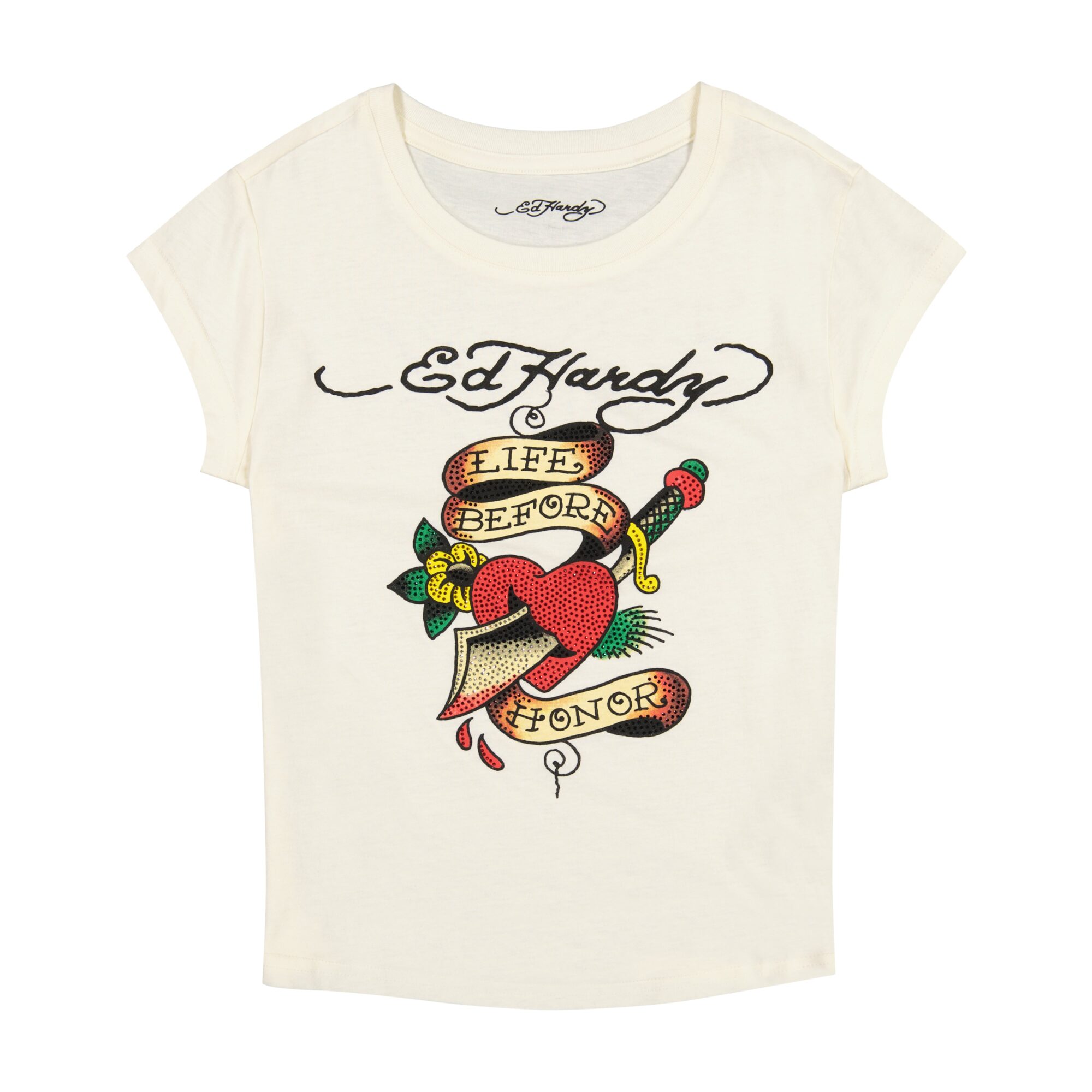 HEART SWORD RHINESTONE CAP SLEEVE TEE