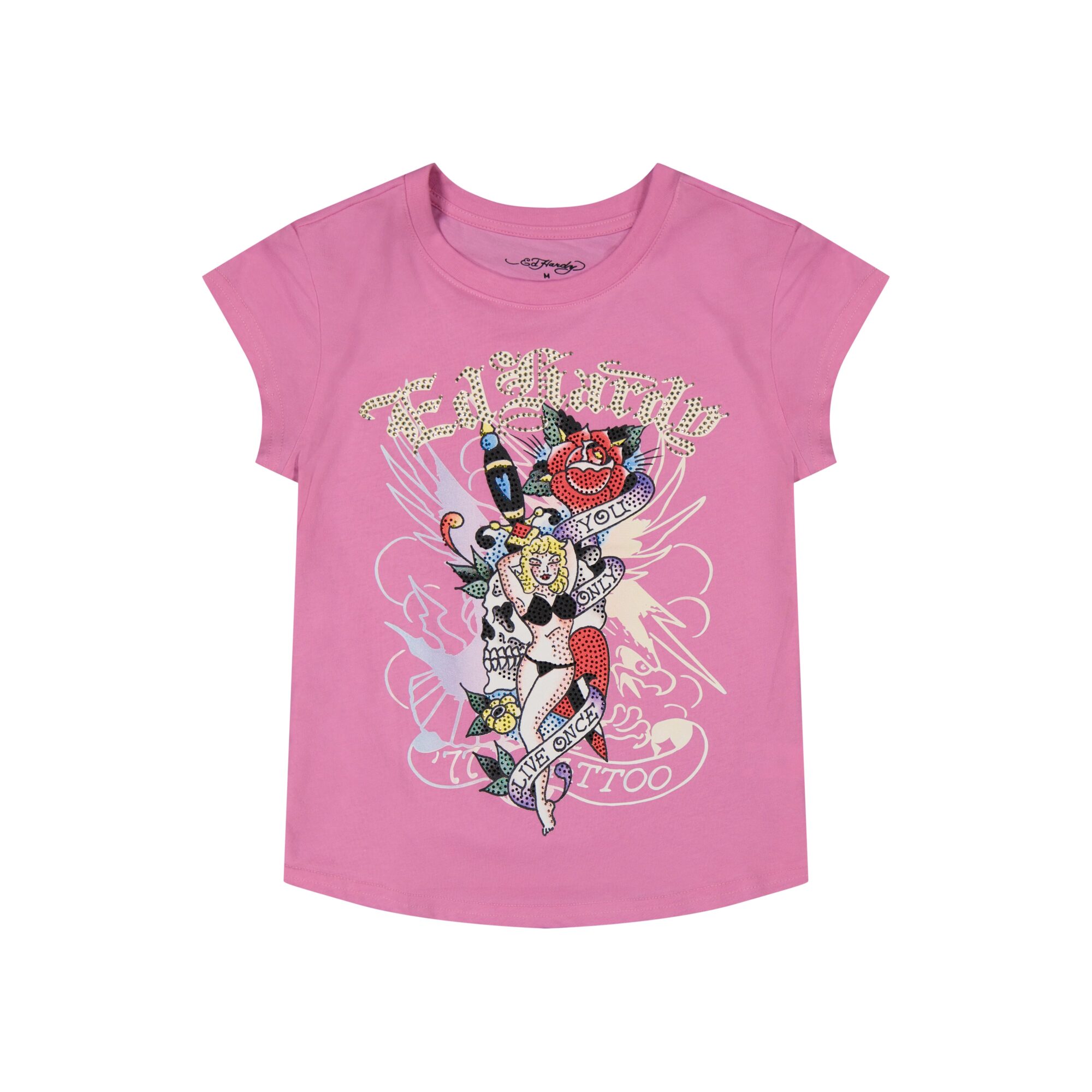 YOLO GIRL RHINESTONE CAP SLEEVE TEE