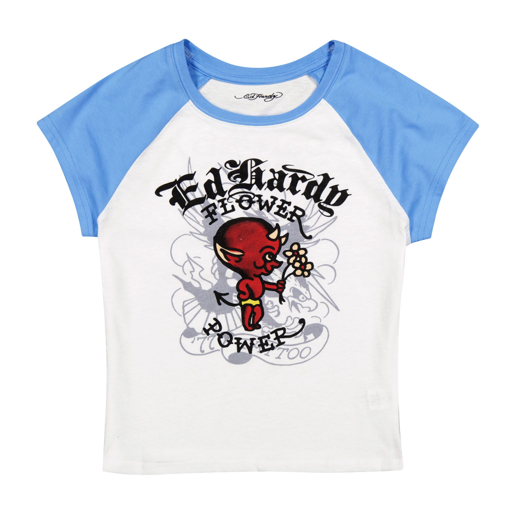 DEVIL FLOWER RAGLAN CAP SLEEVE TEE