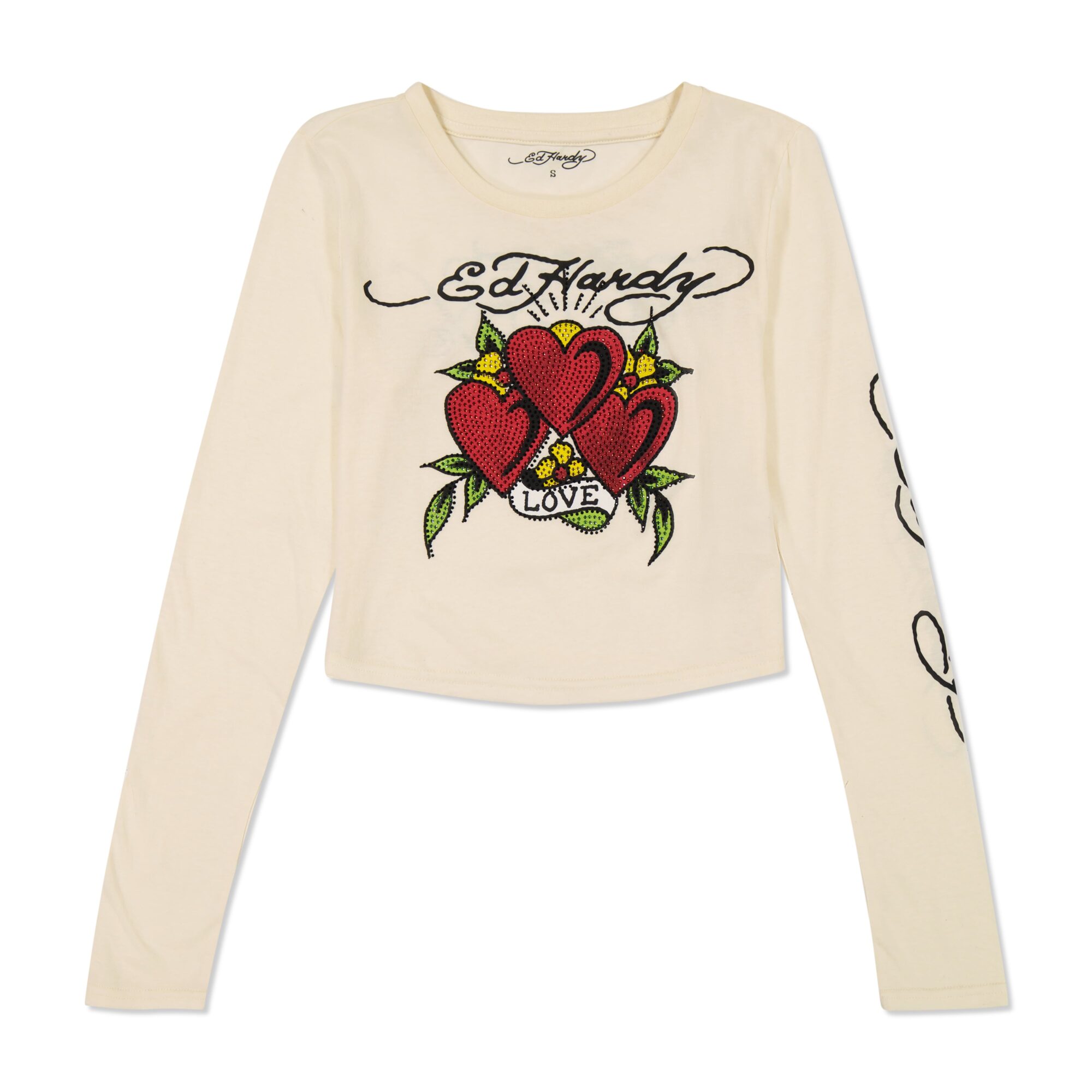 RHINESTONE LONG SLEEVE HEARTS BABY TEE