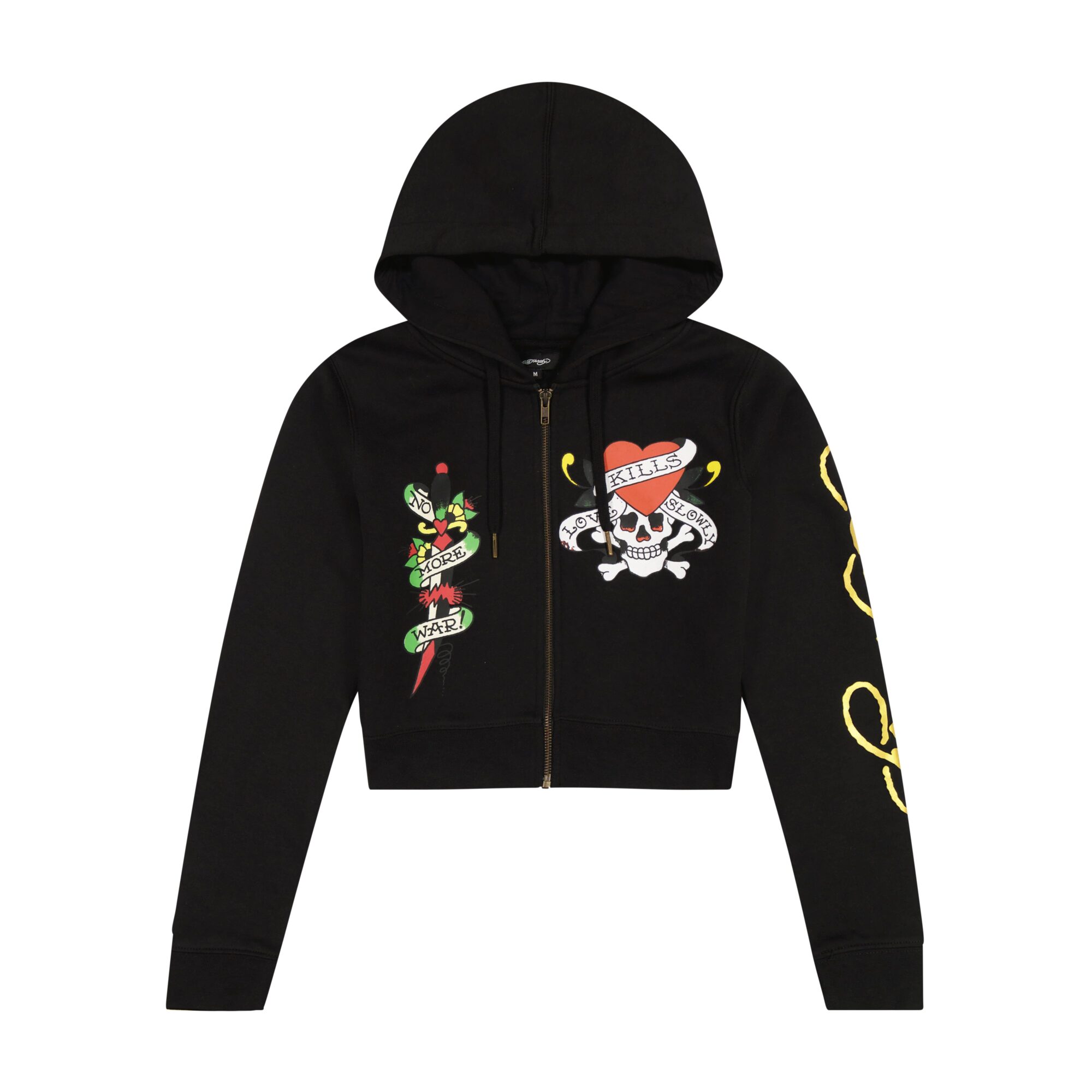 LKS SKULL BLACK ZIP FRONT CROPPED HOODIE