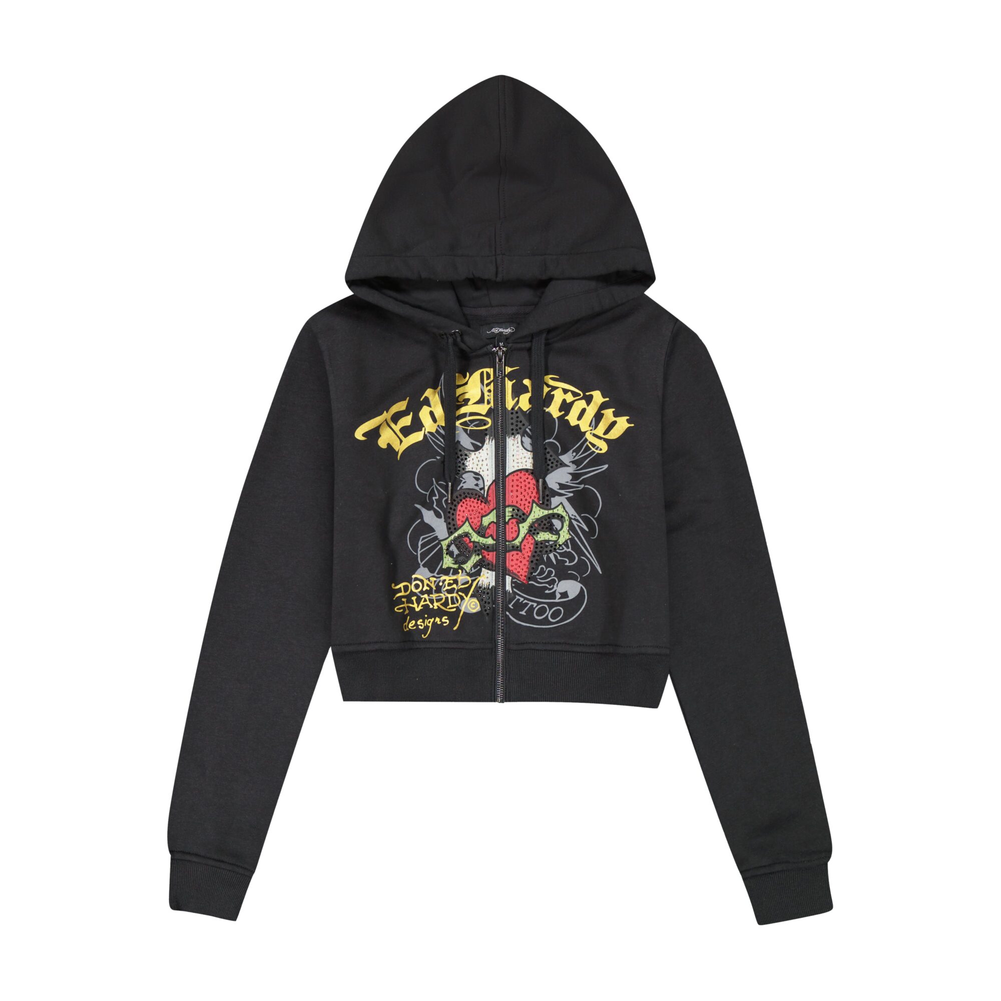 SACRED HEART RHINESTONE ZIP FRONT HOODIE