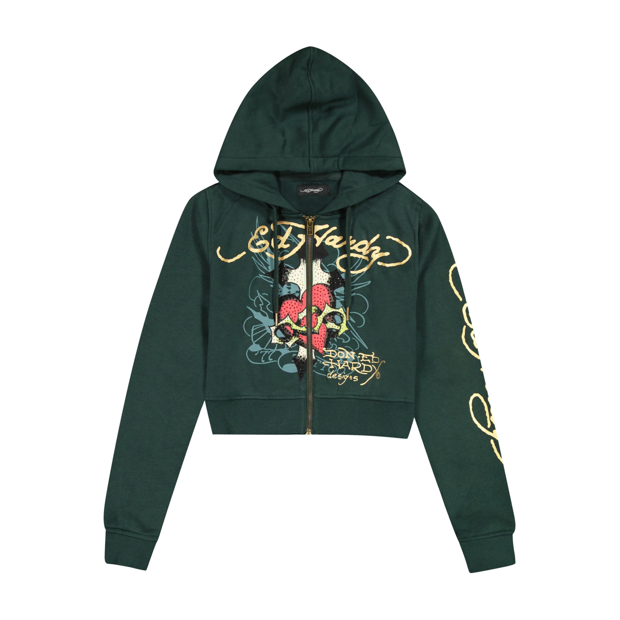 SACRED HEART ZIP FRONT RHINESTONE HOODIE