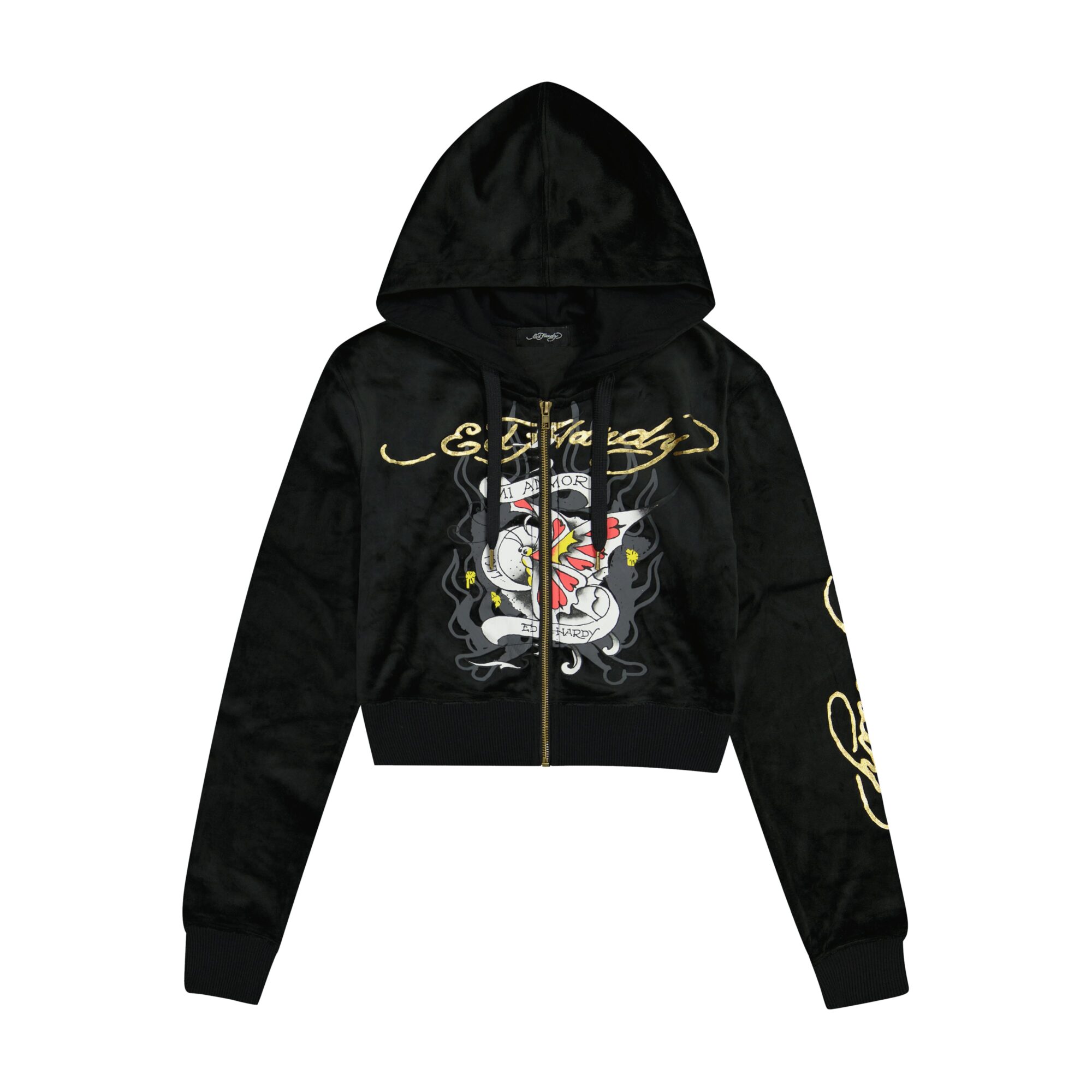 AMOR BUTTERFLY VELOUR ZIP FRONT HOODIE