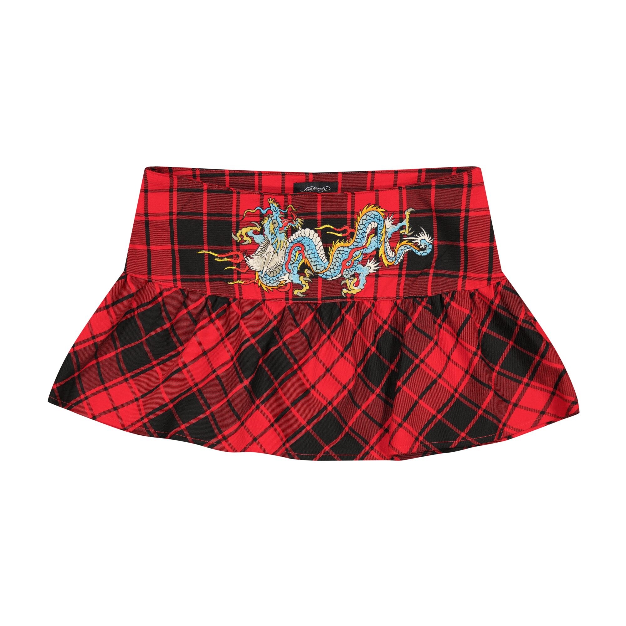 DRAGON PLAID FLARE MINISKIRT