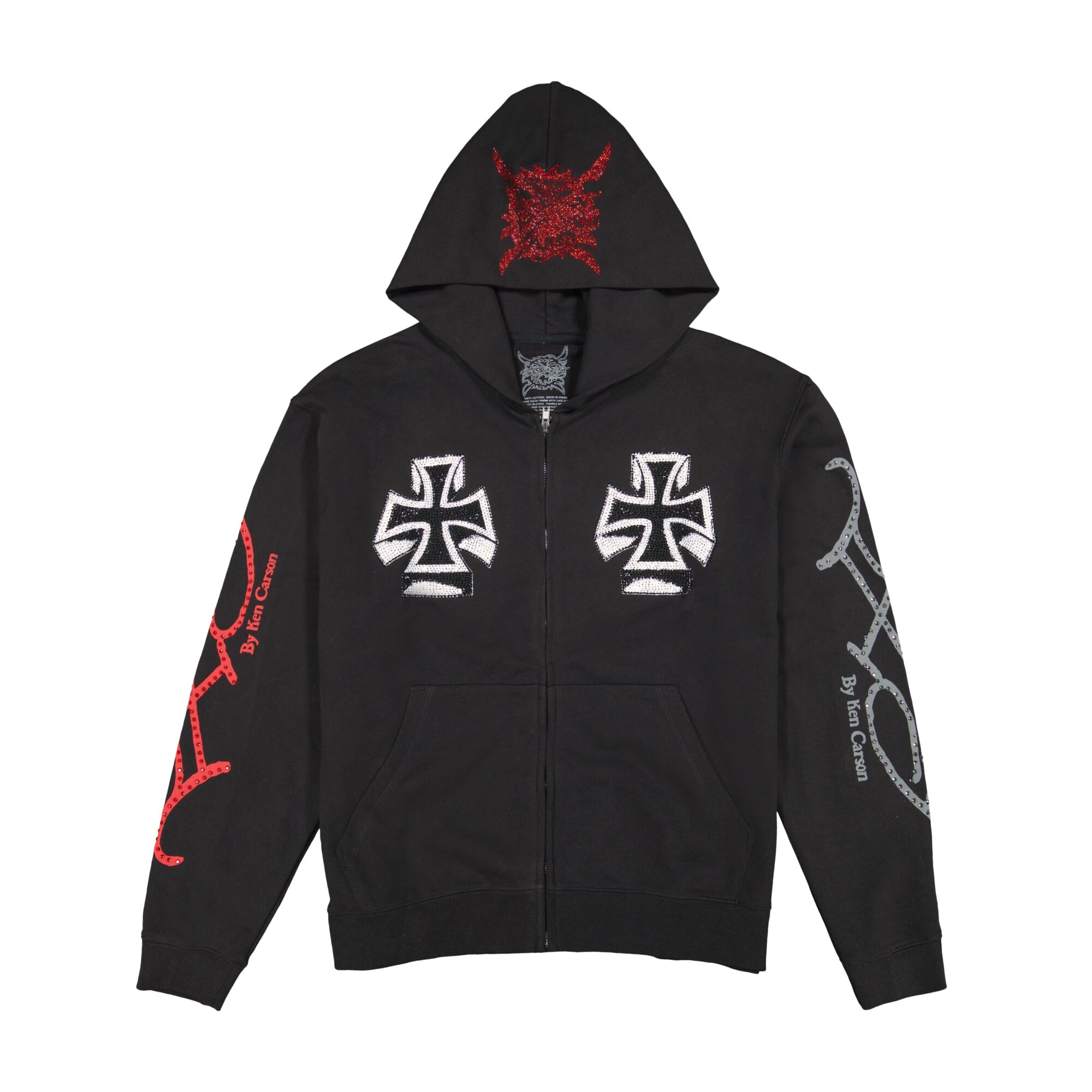 XMAN MENS RHINESTONE ZIP HOODIE BLACK