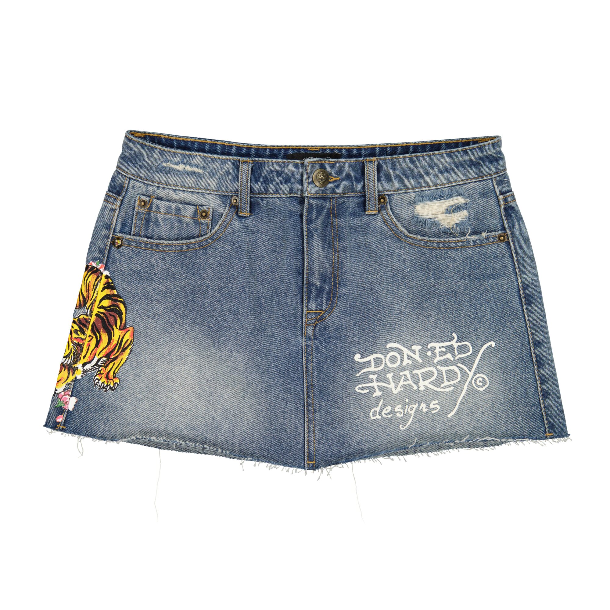 TIGER FLOWERS DENIM SKIRT