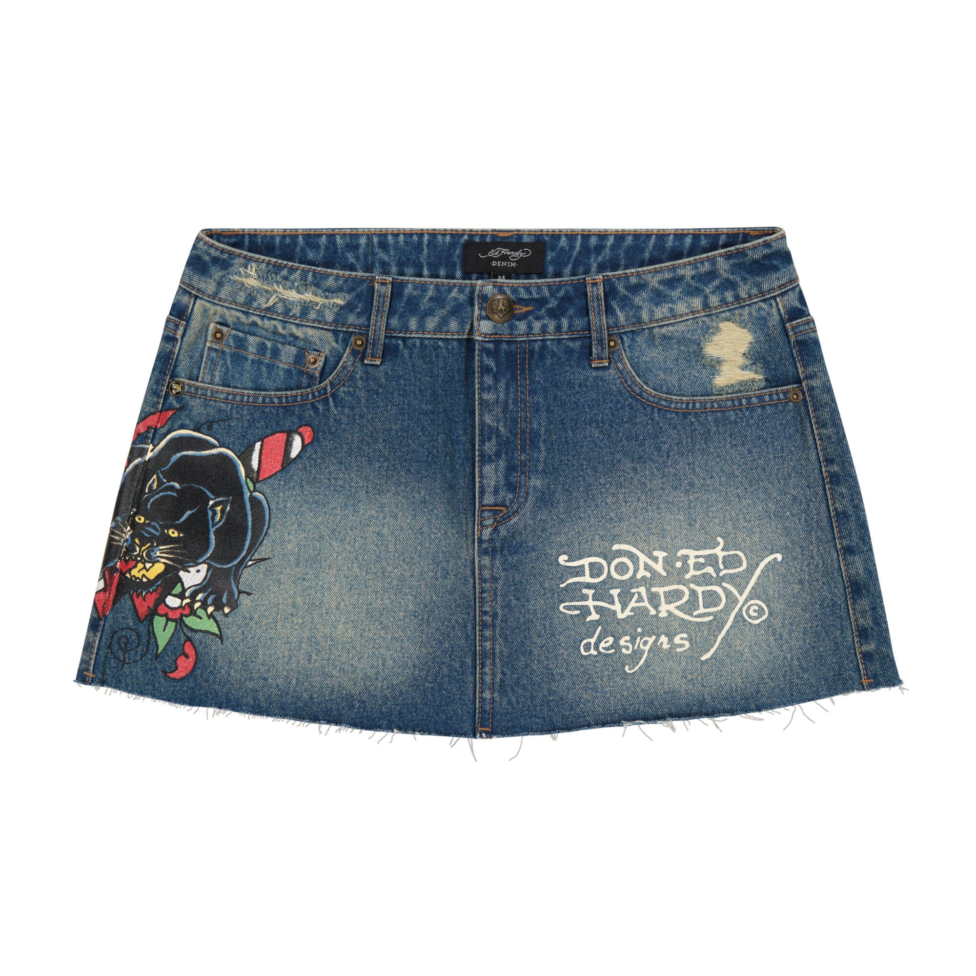 PANTHER DAGGER DENIM MINI SKIRT