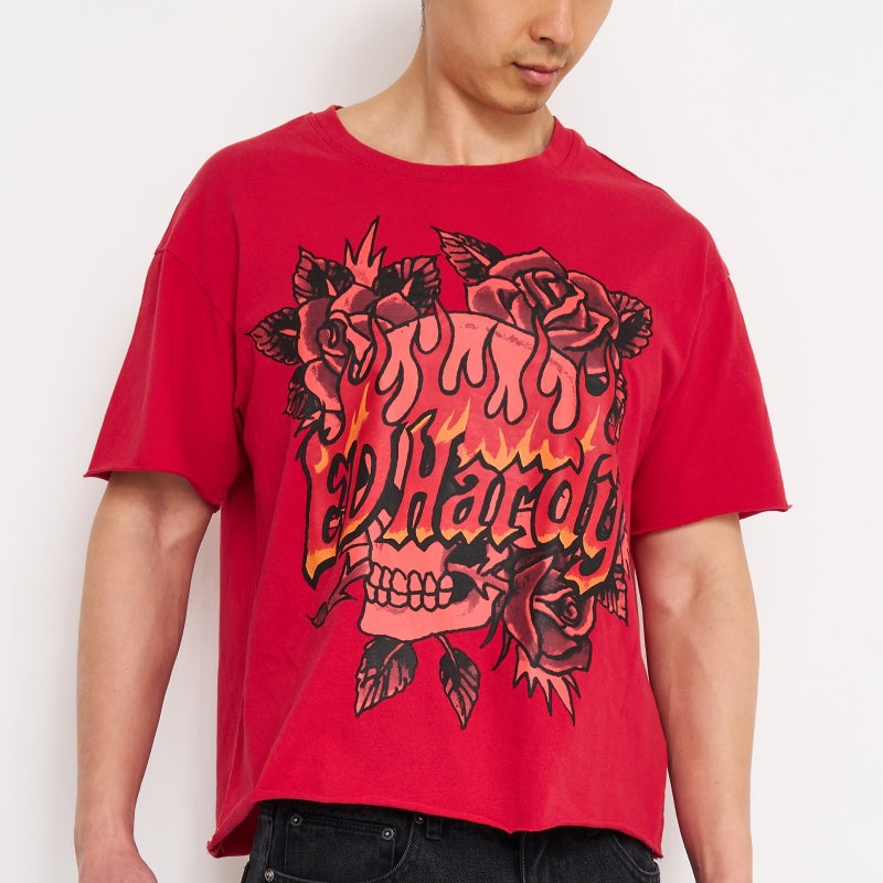 SKULL ROSES BOXY CROPPED TEE