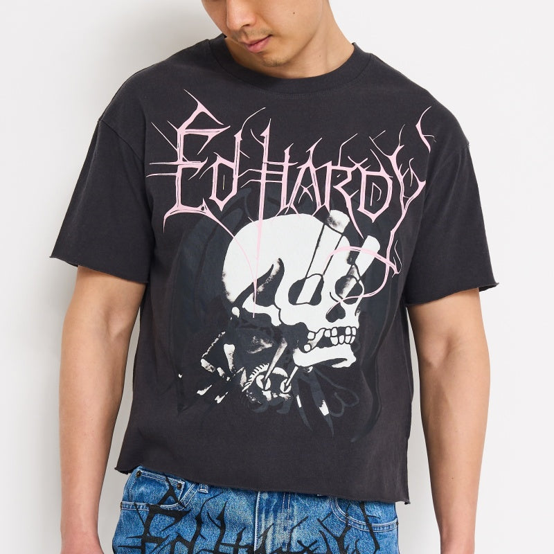 SPIDER SKULL BOXY CROPPED TEE